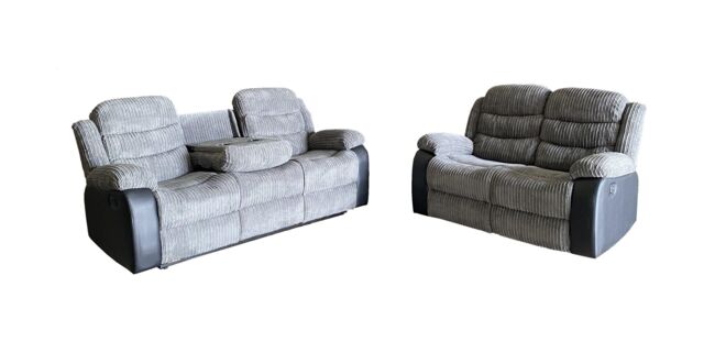 LUXURY LIFE Roma Jumbo Cord Recliner Sofa Set in Grey - image 1