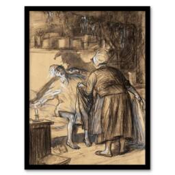 Artery8 William James Glackens Framed Wall Art Here Are Your Trousers Drawing in Beige - Size: A4 - thumbnail 1