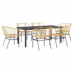 Berkfield Home 7 Piece Garden Dining Set Brown Poly Rattan Glass - thumbnail 2