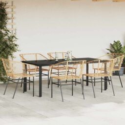 Berkfield Home 7 Piece Garden Dining Set Brown Poly Rattan Glass - thumbnail 3