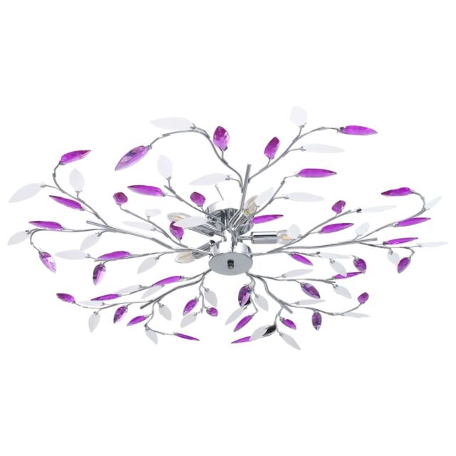 Berkfield Home Ceiling Lamp with Acrylic Crystal Leaf Arms for 5 E14 Bulbs Purple - image 1