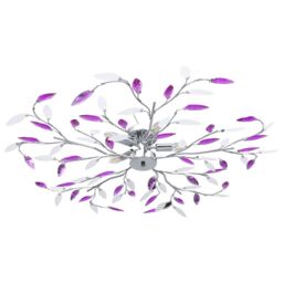 Berkfield Home Ceiling Lamp with Acrylic Crystal Leaf Arms for 5 E14 Bulbs Purple