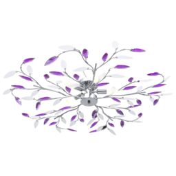 Berkfield Home Ceiling Lamp with Acrylic Crystal Leaf Arms for 5 E14 Bulbs Purple - thumbnail 2
