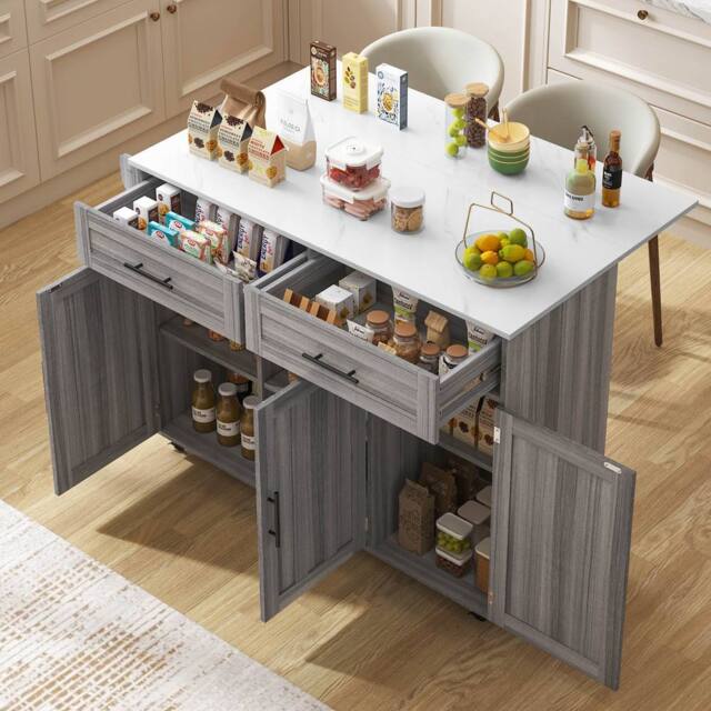 BTM Kitchen Island on Wheels Folding Tabletop Storage Trolley Cabinet in Grey - image 1