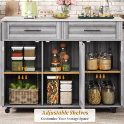BTM Kitchen Island on Wheels Folding Tabletop Storage Trolley Cabinet in Grey - thumbnail 6