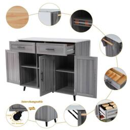 BTM Kitchen Island on Wheels Folding Tabletop Storage Trolley Cabinet in Grey - thumbnail 8