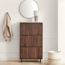FurnitureboxUK Penrose Walnut & Cream Marble Effect Shoe Storage Cabinet - thumbnail 2
