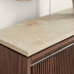 FurnitureboxUK Penrose Walnut & Cream Marble Effect Shoe Storage Cabinet - thumbnail 5