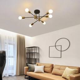 NIVOR 6 light Industrial Chandelier Mid Century Flush Mount Ceiling Light in Metallic Gold - thumbnail 9