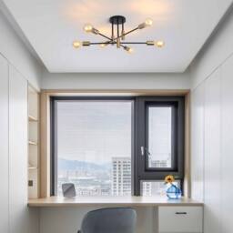NIVOR 6 light Industrial Chandelier Mid Century Flush Mount Ceiling Light in Metallic Gold - thumbnail 5