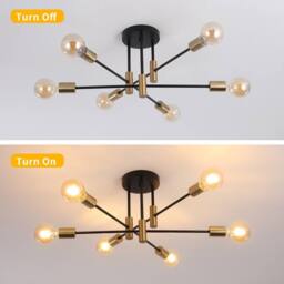 NIVOR 6 light Industrial Chandelier Mid Century Flush Mount Ceiling Light in Metallic Gold - thumbnail 3