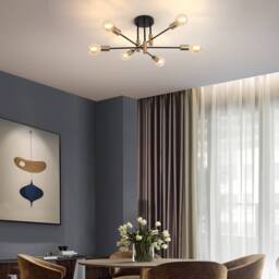 NIVOR 6 light Industrial Chandelier Mid Century Flush Mount Ceiling Light in Metallic Gold - thumbnail 6