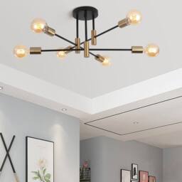NIVOR 6 light Industrial Chandelier Mid Century Flush Mount Ceiling Light in Metallic Gold - thumbnail 1