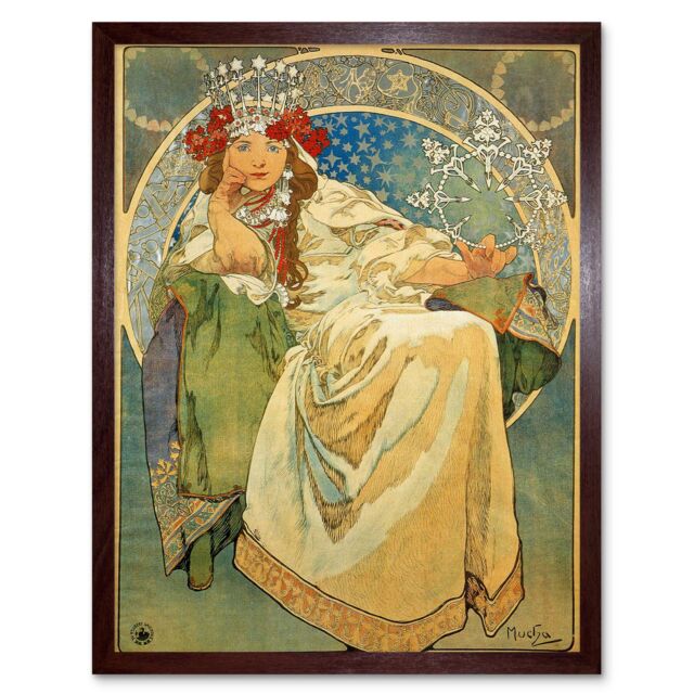 "Wee Blue Coo Alphonse Mucha Princess Hyacinth 1911 Old Master Framed Wall Art Print in Brown - Size: W12"" x H16""" - image 1