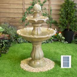 Primrose Solar Powered 'Imperial' Water Fountain Cream Tiered with Lights 92cm in Beige - thumbnail 1