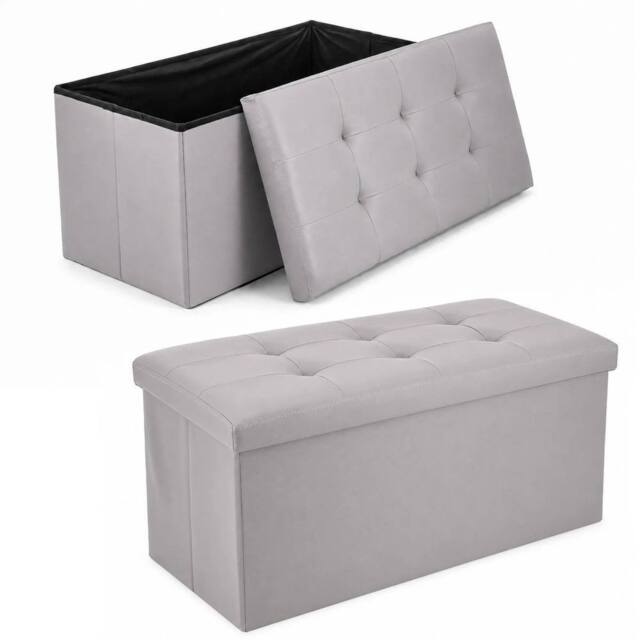 KORVIXA Light Grey Faux Leather Foldable Storage Ottoman 76×37×37cm - Size: 100 cm x 100 cm - image 1