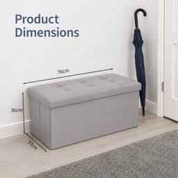 KORVIXA Light Grey Faux Leather Foldable Storage Ottoman 76×37×37cm - Size: 100 cm x 100 cm - thumbnail 2