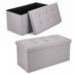 KORVIXA Light Grey Faux Leather Foldable Storage Ottoman 76×37×37cm - Size: 100 cm x 100 cm