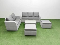 Fimous 7 Seater PE Rattan Wicker Garden Furniture Patio Conservatory Sofa Set with Rectangular Coffee Table 3 Seater Sofa Love Sofa 2 Big Footstool - thumbnail 1