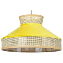 Wyld and Coco Boho Rattan Pendant Lamp with Yellow Velvet Shade in Natural - thumbnail 2