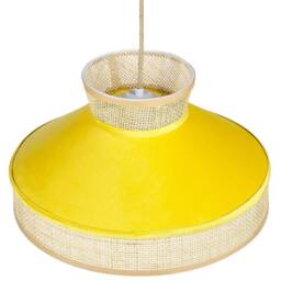 Wyld and Coco Boho Rattan Pendant Lamp with Yellow Velvet Shade in Natural - thumbnail 4