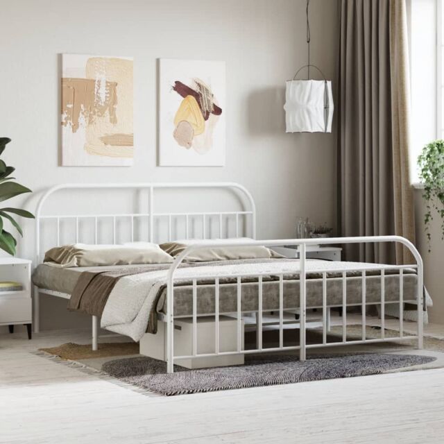 Berkfield Home Metal Bed Frame with Headboard & Footboard White 183x213 cm - image 1