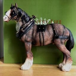 Animal Crackers Large Bay Shire Cart Heavy Horse In Harness Figurine By Leonardo in Brown - thumbnail 3