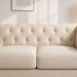 Sofaya Hampton 2 Seater Chesterfield Sofa Velvet Cushion Couch in Cream - thumbnail 4