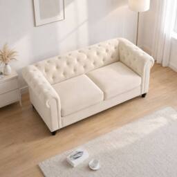 Sofaya Hampton 2 Seater Chesterfield Sofa Velvet Cushion Couch in Cream - thumbnail 2