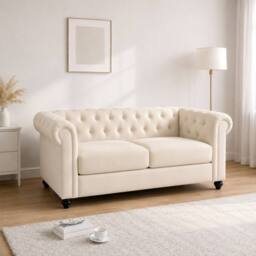 Sofaya Hampton 2 Seater Chesterfield Sofa Velvet Cushion Couch in Cream - thumbnail 3