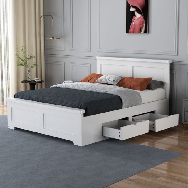 Flintshire Furniture Ltd Conway Four Drawer Storage Bed in White - Size: Double - image 1