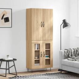Berkfield Home Highboard Sonoma Oak 69.5x34x180 cm Engineered Wood in Light Tan - thumbnail 2