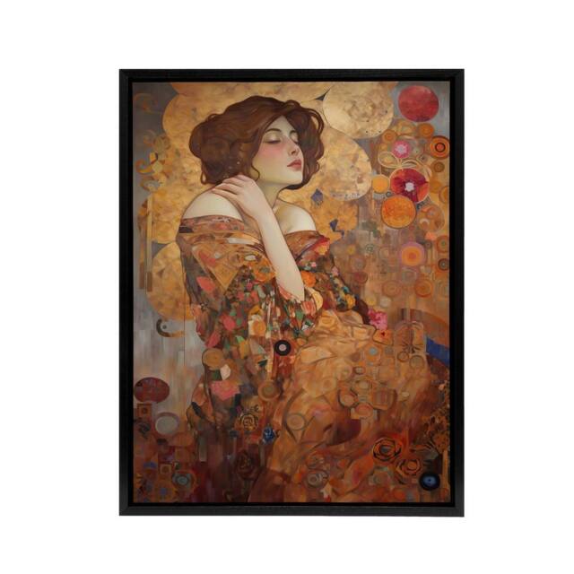 "Artery8 The Dreamer Klimt Inspired Woman Portrait Framed Canvas Wall Art Print in Brown - Size: W12"" x H16""" - image 1