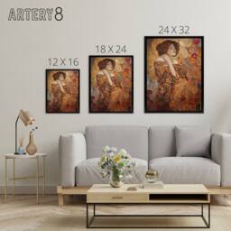 "Artery8 The Dreamer Klimt Inspired Woman Portrait Framed Canvas Wall Art Print in Brown - Size: W12"" x H16""" - thumbnail 4