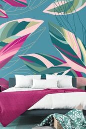 Origin Murals Botanical Calathea Leaves Wall Mural in Blue - Size: W350 cm x H280 cm - thumbnail 1