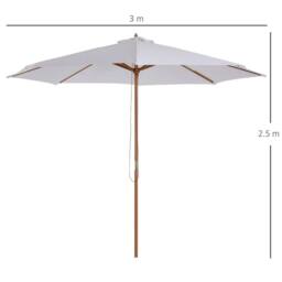 Nordara 3(m) Wooden Garden Parasol Sun Shade Outdoor Umbrella in White - Size: 2000mm x 3000mm - thumbnail 2