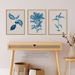 Artery8 Wall Art Print Pack of 3 A4 Modern Audubon Style Blue on Beige Detailed Leafy Plant Botanical Living Room s Set - thumbnail 2
