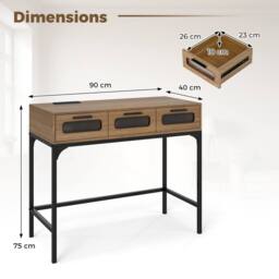 Gymax Console Table 90 CM Entryway Table With LED Lights Outlets USB Ports in Khaki - thumbnail 2