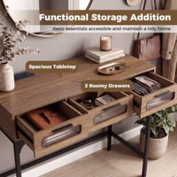 Gymax Console Table 90 CM Entryway Table With LED Lights Outlets USB Ports in Khaki - thumbnail 4