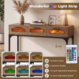 Gymax Console Table 90 CM Entryway Table With LED Lights Outlets USB Ports in Khaki - thumbnail 7