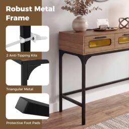 Gymax Console Table 90 CM Entryway Table With LED Lights Outlets USB Ports in Khaki - thumbnail 6