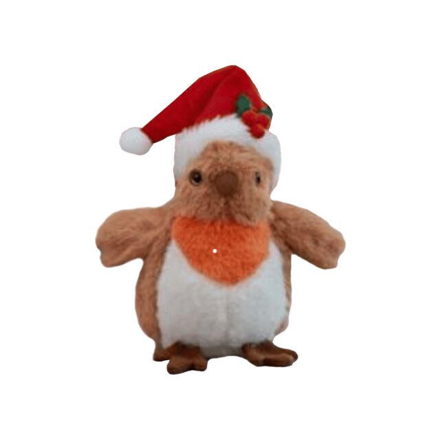 Samuel Alexander 23cm Plush Christmas Robin Decoration with Santa Hat in Red - image 1