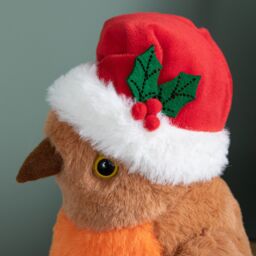 Samuel Alexander 23cm Plush Christmas Robin Decoration with Santa Hat in Red - thumbnail 6