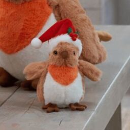 Samuel Alexander 23cm Plush Christmas Robin Decoration with Santa Hat in Red - thumbnail 2