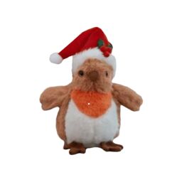 Samuel Alexander 23cm Plush Christmas Robin Decoration with Santa Hat in Red - thumbnail 1