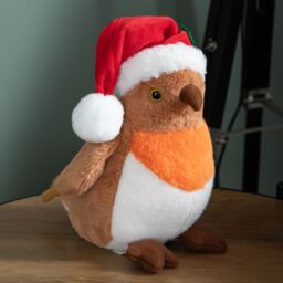 Samuel Alexander 23cm Plush Christmas Robin Decoration with Santa Hat in Red - thumbnail 5