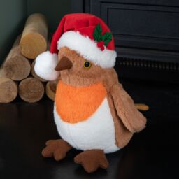 Samuel Alexander 23cm Plush Christmas Robin Decoration with Santa Hat in Red - thumbnail 4