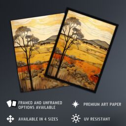 "Artery8 African Savannah Artwork Yellow Orange Ochre Tropical Grassland In Summer Art Print Framed Poster Wall Decor in Black - Size: W12"" x H16""" - thumbnail 2