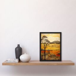 "Artery8 African Savannah Artwork Yellow Orange Ochre Tropical Grassland In Summer Art Print Framed Poster Wall Decor in Black - Size: W12"" x H16""" - thumbnail 4