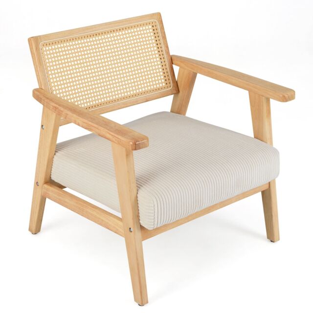 Costway Corduroy Accent Chair Indoor Leisure Chair w/ Upholstered Seat in Natural - image 1